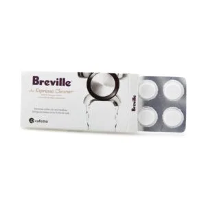Boîte de 8 tablettes de nettoyage pour espresso Breville avec blister transparent contenant des tablettes.