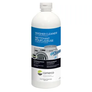 Flacon de nettoyant pour laveuse de la marque Comerco, formule anti-odeur.